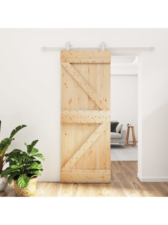 Stumdomos durys su įrangos rinkiniu, 80x210cm, pušies masyvas