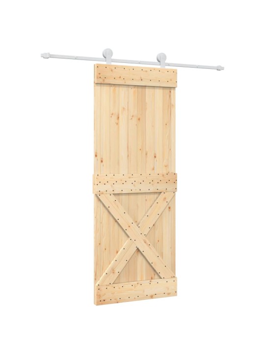 Stumdomos durys su įrangos rinkiniu, 80x210cm, pušies masyvas
