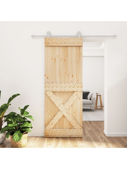 Stumdomos durys su įrangos rinkiniu, 80x210cm, pušies masyvas