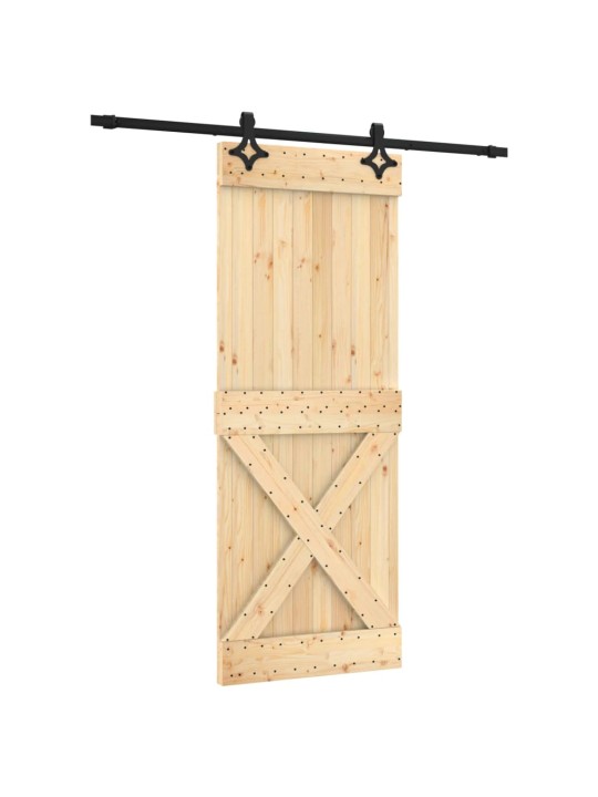 Stumdomos durys su įrangos rinkiniu, 80x210cm, pušies masyvas