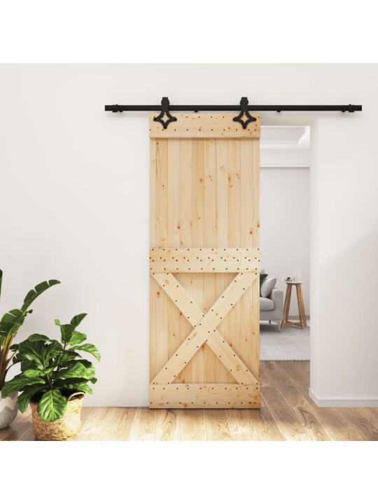 Stumdomos durys su įrangos rinkiniu, 80x210cm, pušies masyvas