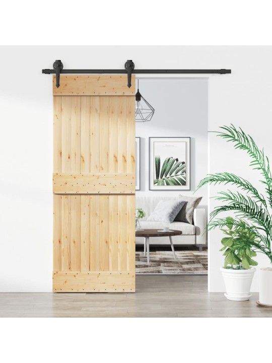 Stumdomos durys su įrangos rinkiniu, 80x210cm, pušies masyvas