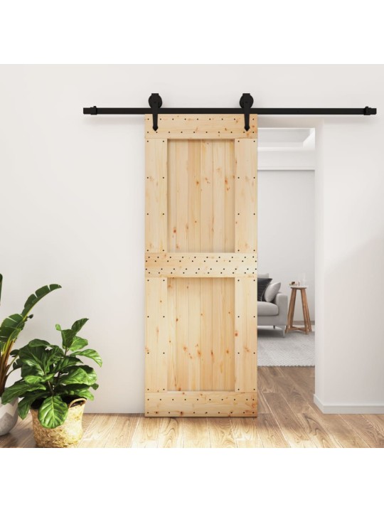 Stumdomos durys su įrangos rinkiniu, 80x210cm, pušies masyvas