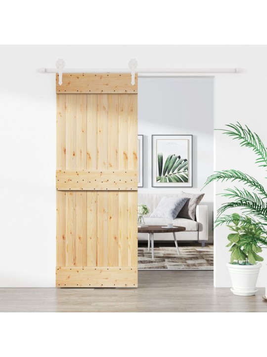 Stumdomos durys su įrangos rinkiniu, 80x210cm, pušies masyvas