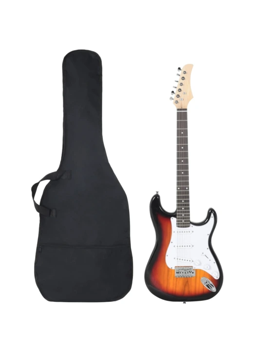 Elektrinė gitara pradedantiesiems su dėklu, ruda/balta, 4/4 39"