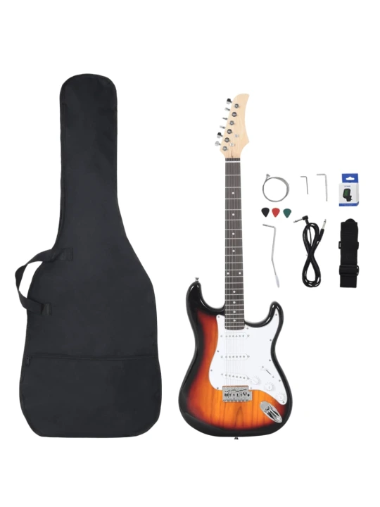 Elektrinė gitara pradedantiesiems su dėklu, ruda/balta, 4/4 39"