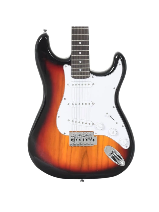 Elektrinė gitara pradedantiesiems su dėklu, ruda/balta, 4/4 39"