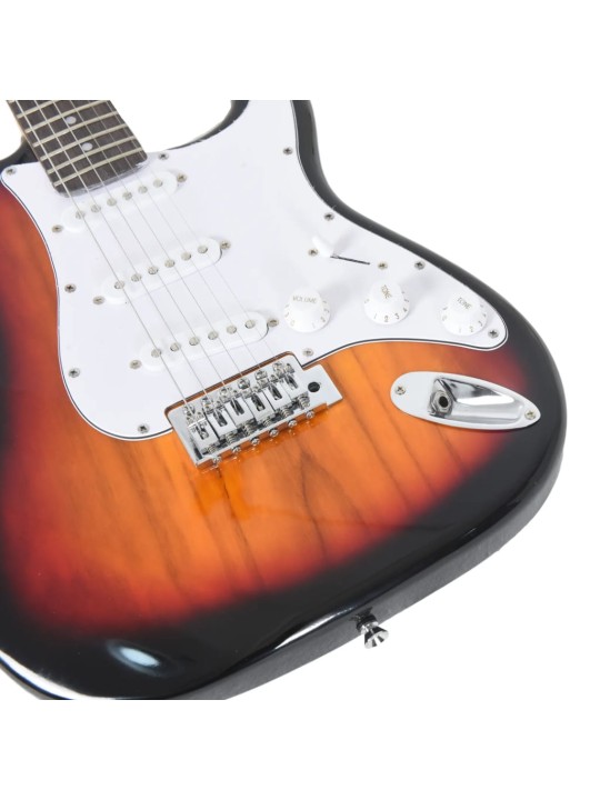 Elektrinė gitara pradedantiesiems su dėklu, ruda/balta, 4/4 39"