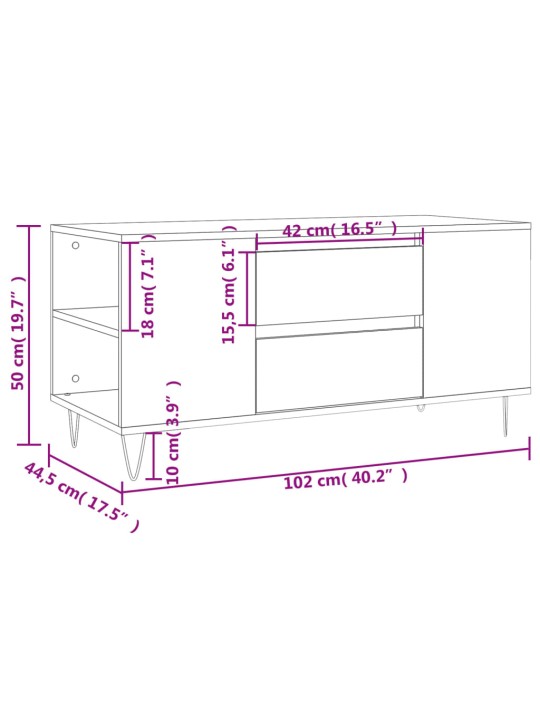 Kavos staliukas, baltas, 102x44,5x50cm, mediena, blizgus
