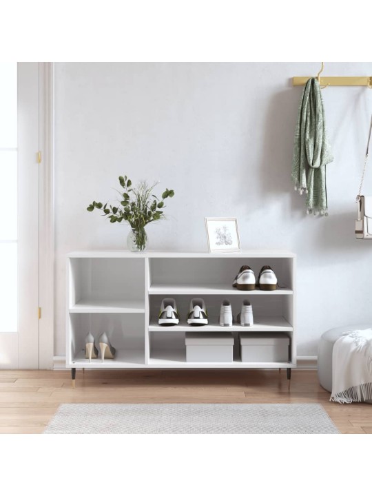 Spintelė batams, balta, 102x36x60cm, apdirbta mediena, blizgi
