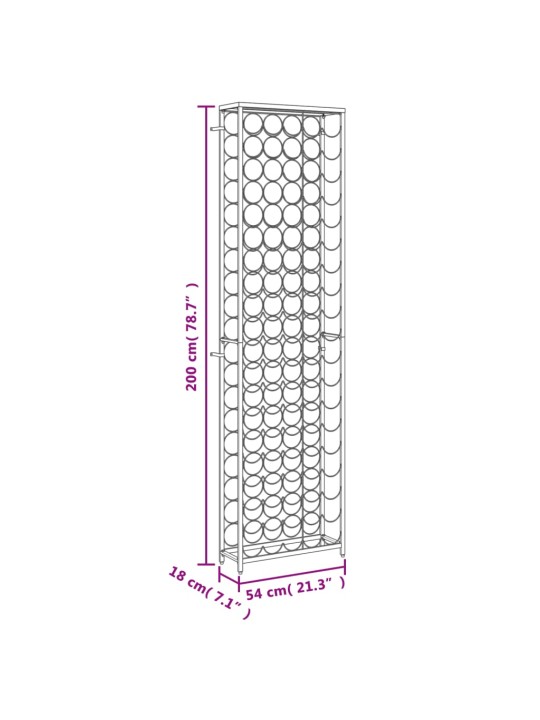Vyno laikiklis 95 buteliams, juodas, 54x18x200cm, kalta geležis