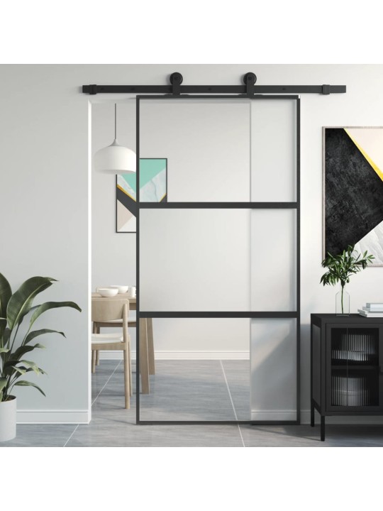 Stumdomos durys, juodos, 102,5x205cm, stiklas ir aliuminis