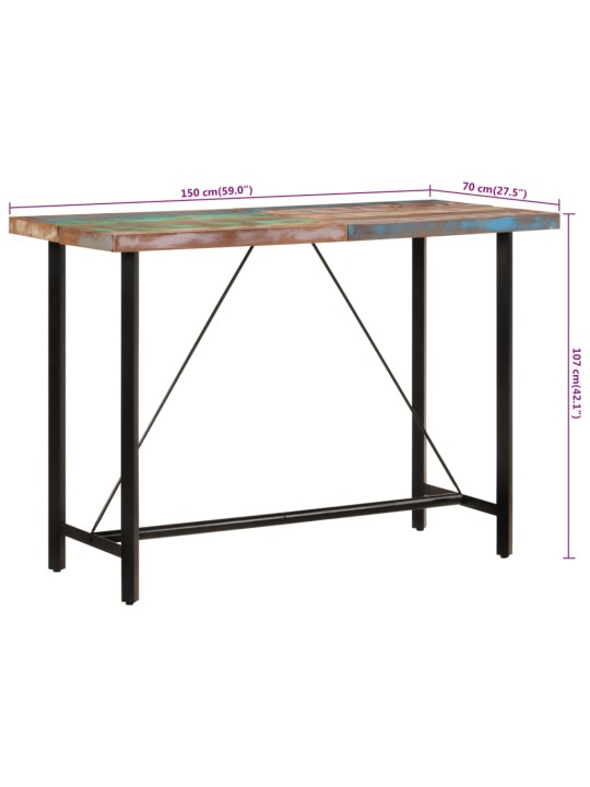 Baro stalas, 150x70x107cm, perdirbtos medienos masyvas/geležis