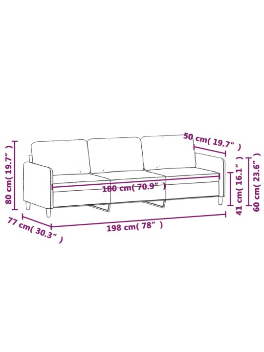 Trivietė sofa, rudos spalvos, 180cm, audinys
