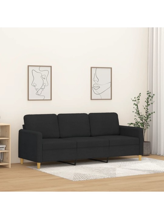 Trivietė sofa, juodos spalvos, 180cm, audinys