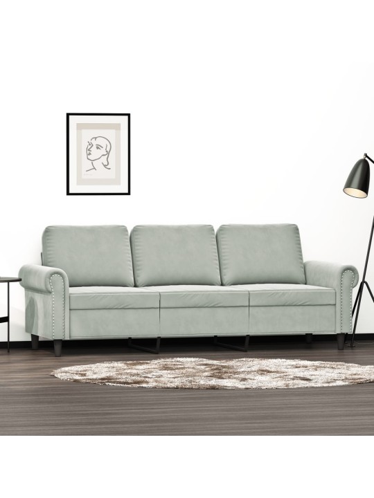 Trivietė sofa, šviesiai pilkos spalvos, 180cm, aksomas