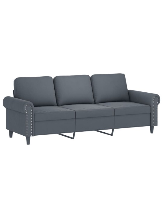 Trivietė sofa, tamsiai pilkos spalvos, 180cm, aksomas