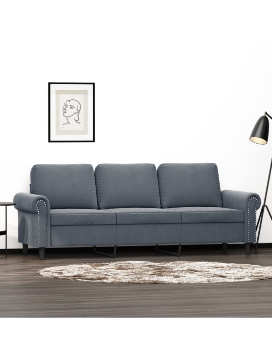 Trivietė sofa, tamsiai pilkos spalvos, 180cm, aksomas