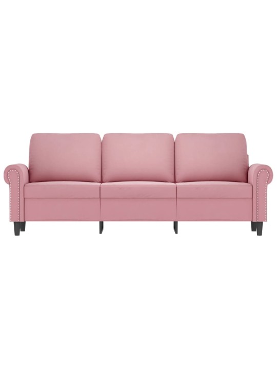 Trivietė sofa, rožinės spalvos, 180cm, aksomas