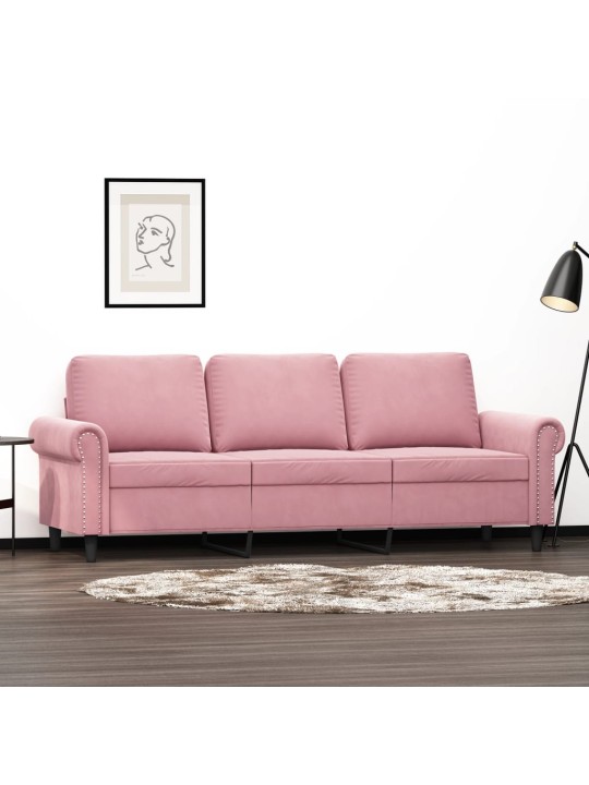 Trivietė sofa, rožinės spalvos, 180cm, aksomas