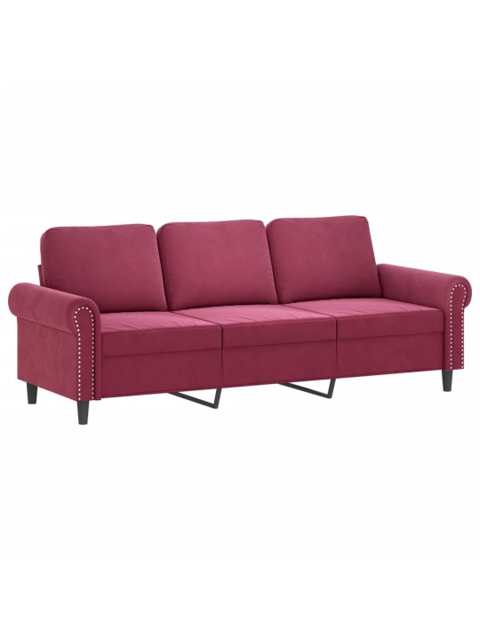 Trivietė sofa, raudonojo vyno spalvos, 180cm, aksomas