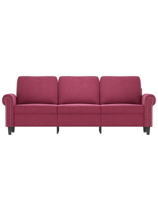 Trivietė sofa, raudonojo vyno spalvos, 180cm, aksomas