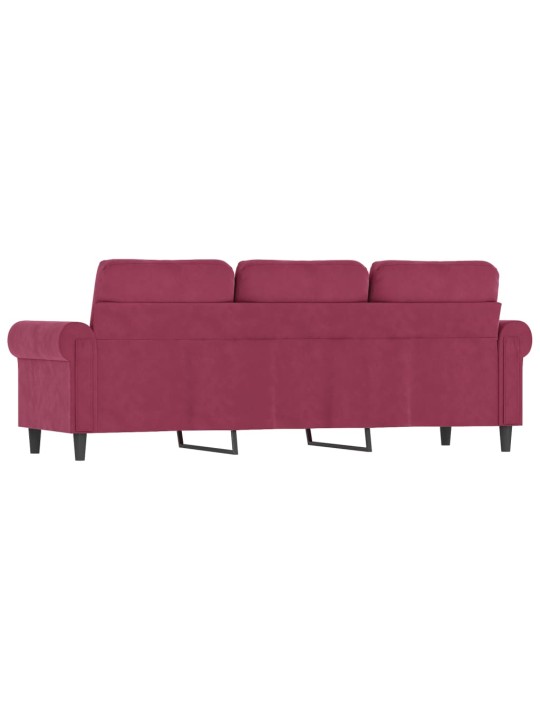 Trivietė sofa, raudonojo vyno spalvos, 180cm, aksomas
