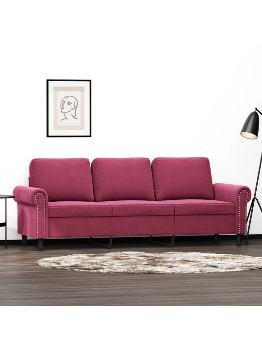 Trivietė sofa, raudonojo vyno spalvos, 180cm, aksomas