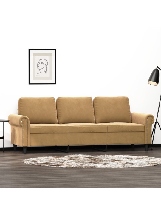 Trivietė sofa, rudos spalvos, 180cm, aksomas