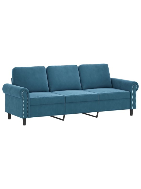 Trivietė sofa, mėlynos spalvos, 180cm, aksomas