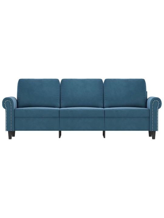 Trivietė sofa, mėlynos spalvos, 180cm, aksomas