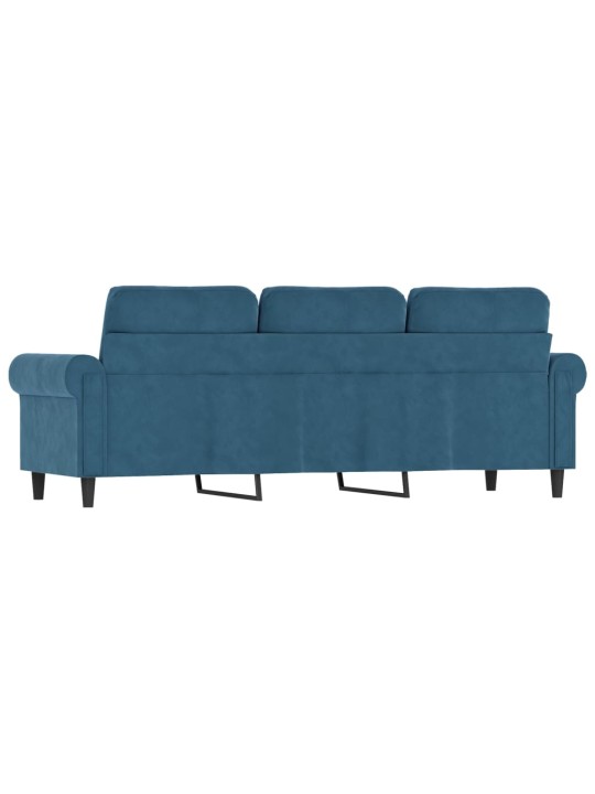 Trivietė sofa, mėlynos spalvos, 180cm, aksomas