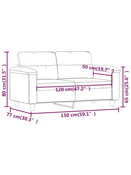 Dvivietė sofa, juodos spalvos, 120cm, mikropluošto audinys