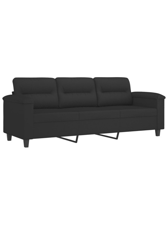 Trivietė sofa, juodos spalvos, 180cm, mikropluošto audinys