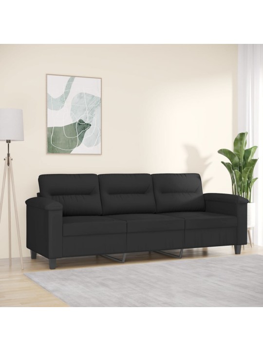 Trivietė sofa, juodos spalvos, 180cm, mikropluošto audinys