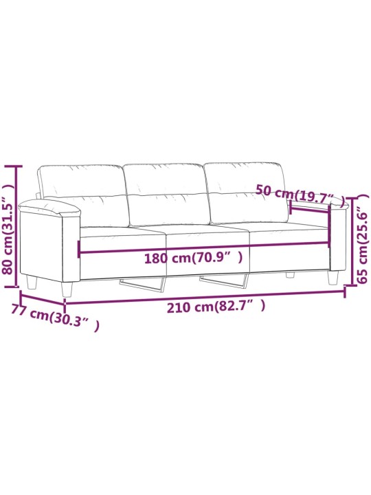 Trivietė sofa, smėlio spalvos, 180cm, mikropluošto audinys