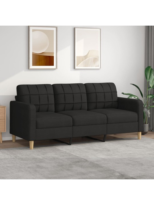 Trivietė sofa, juodos spalvos, 180cm, audinys