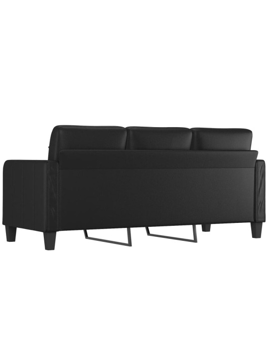 Trivietė sofa, juodos spalvos, 180cm, dirbtinė oda