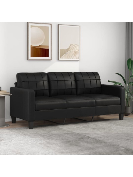 Trivietė sofa, juodos spalvos, 180cm, dirbtinė oda