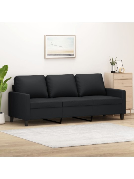 Trivietė sofa, juodos spalvos, 180cm, dirbtinė oda