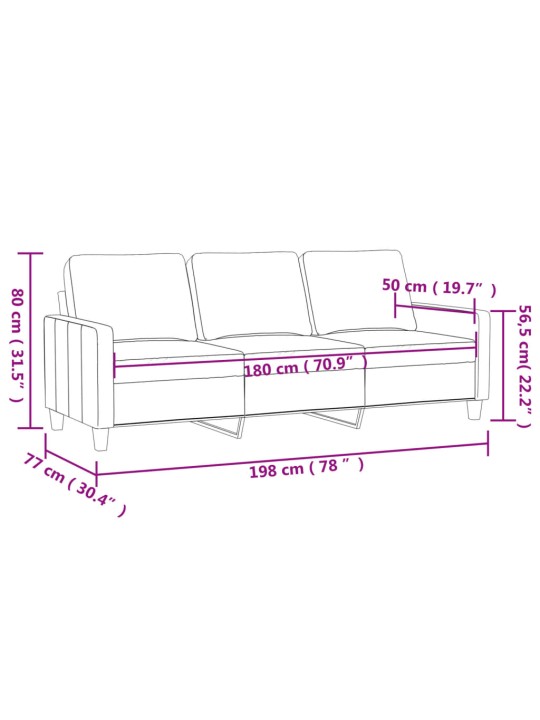 Trivietė sofa, kreminės spalvos, 180cm, dirbtinė oda