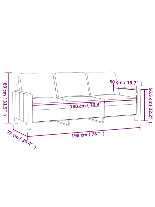Trivietė sofa, šviesiai pilkos spalvos, 180cm, aksomas