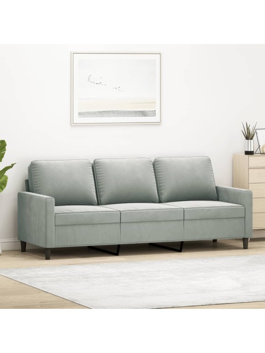 Trivietė sofa, šviesiai pilkos spalvos, 180cm, aksomas