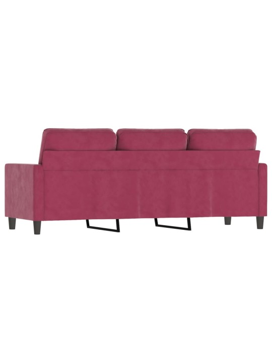 Trivietė sofa, raudonojo vyno spalvos, 180cm, aksomas
