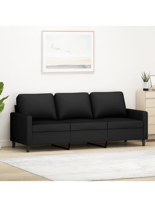 Trivietė sofa, juodos spalvos, 180cm, aksomas