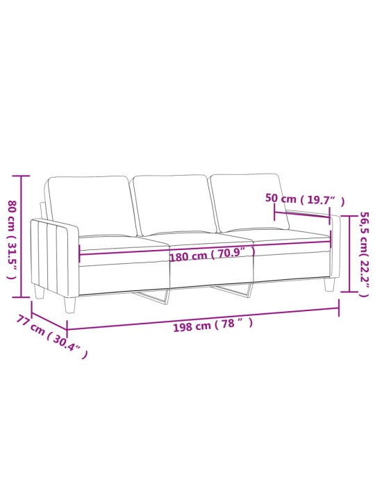 Trivietė sofa, geltonos spalvos, 180cm, aksomas