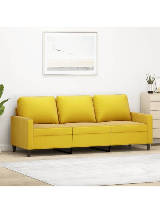 Trivietė sofa, geltonos spalvos, 180cm, aksomas