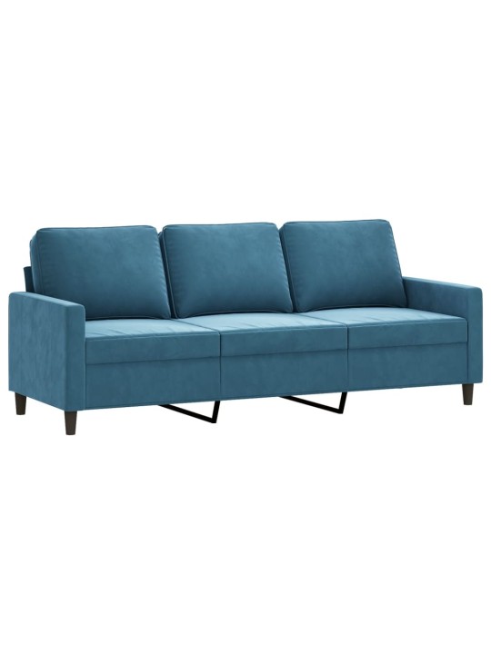 Trivietė sofa, mėlynos spalvos, 180cm, aksomas