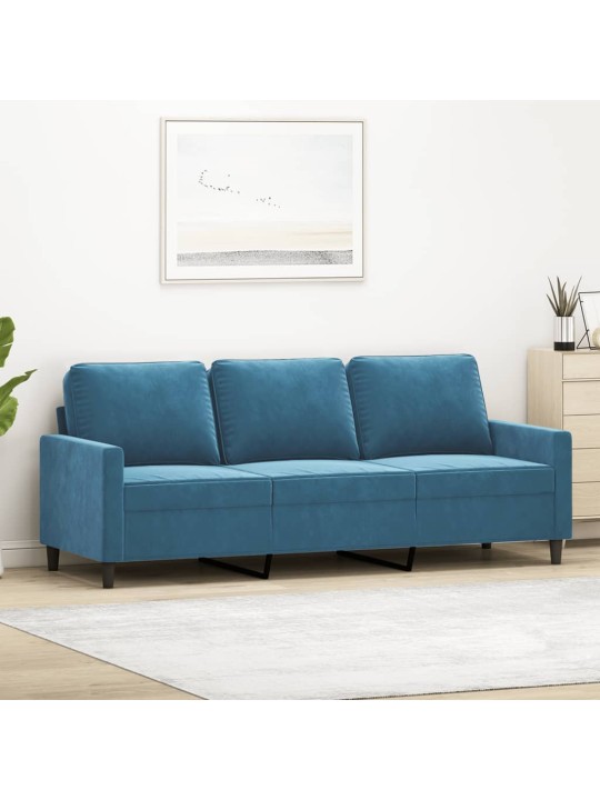Trivietė sofa, mėlynos spalvos, 180cm, aksomas