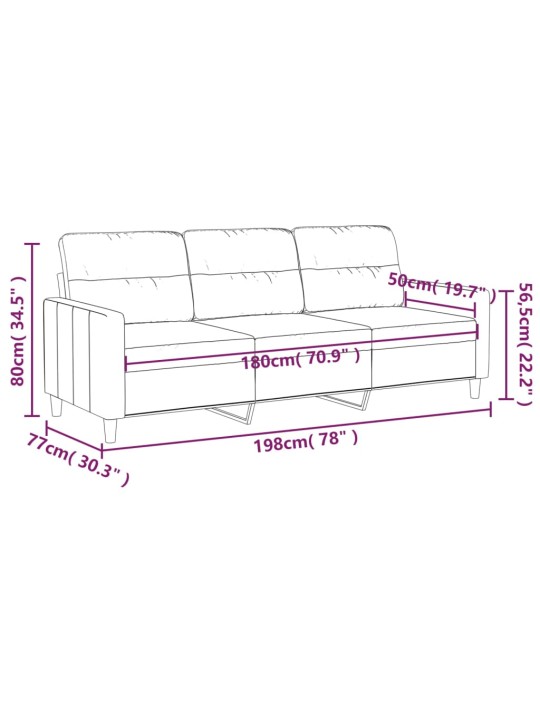 Trivietė sofa, šviesiai pilkos spalvos, 180cm, audinys